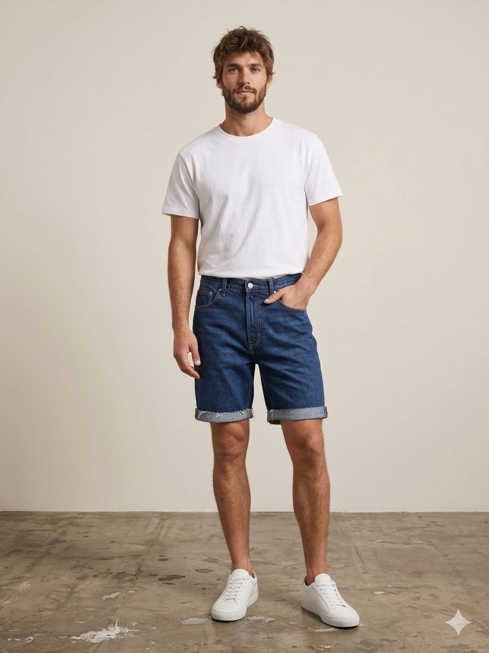 Men's H&M Slim Fit Dark Wash Blue Denim Roll-Cuff Jean Bermuda Shorts Size 32